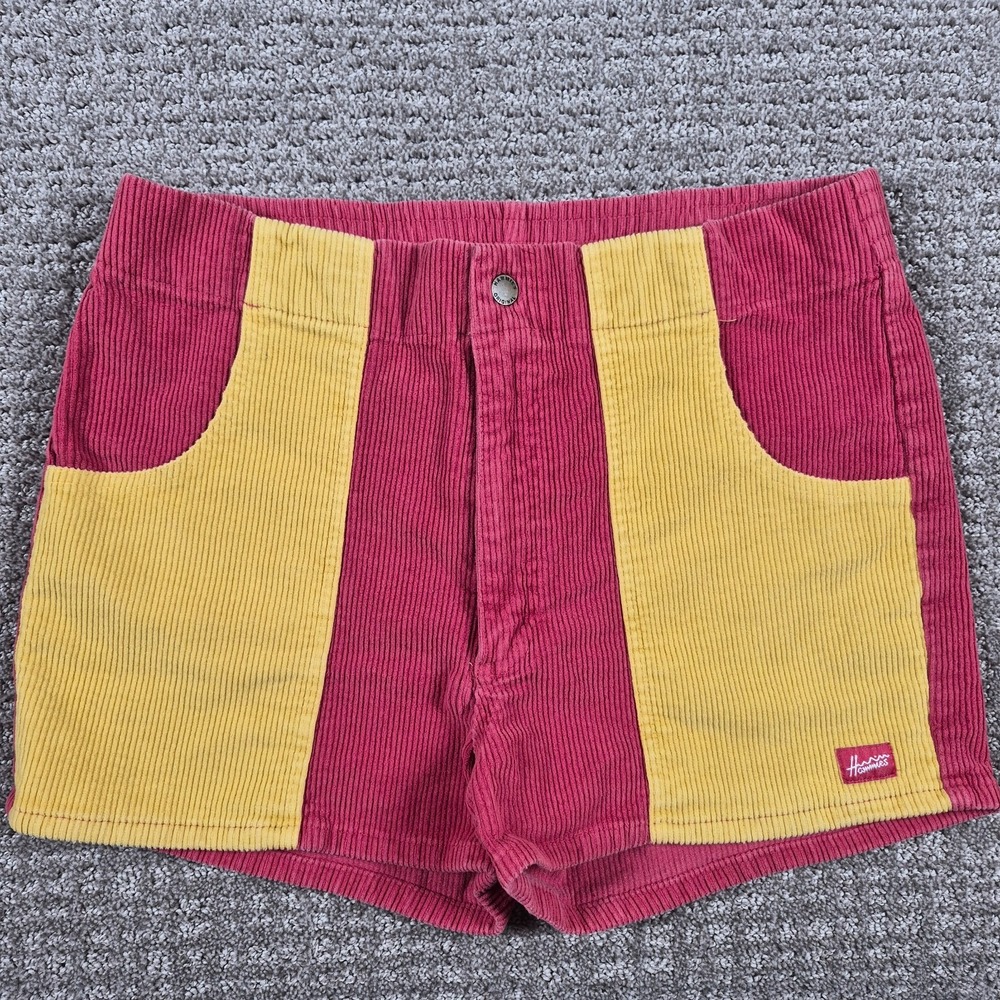 Hammies Corduroy Shorts Womens 36 Red Yellow Retro 70s Surf Beachwear